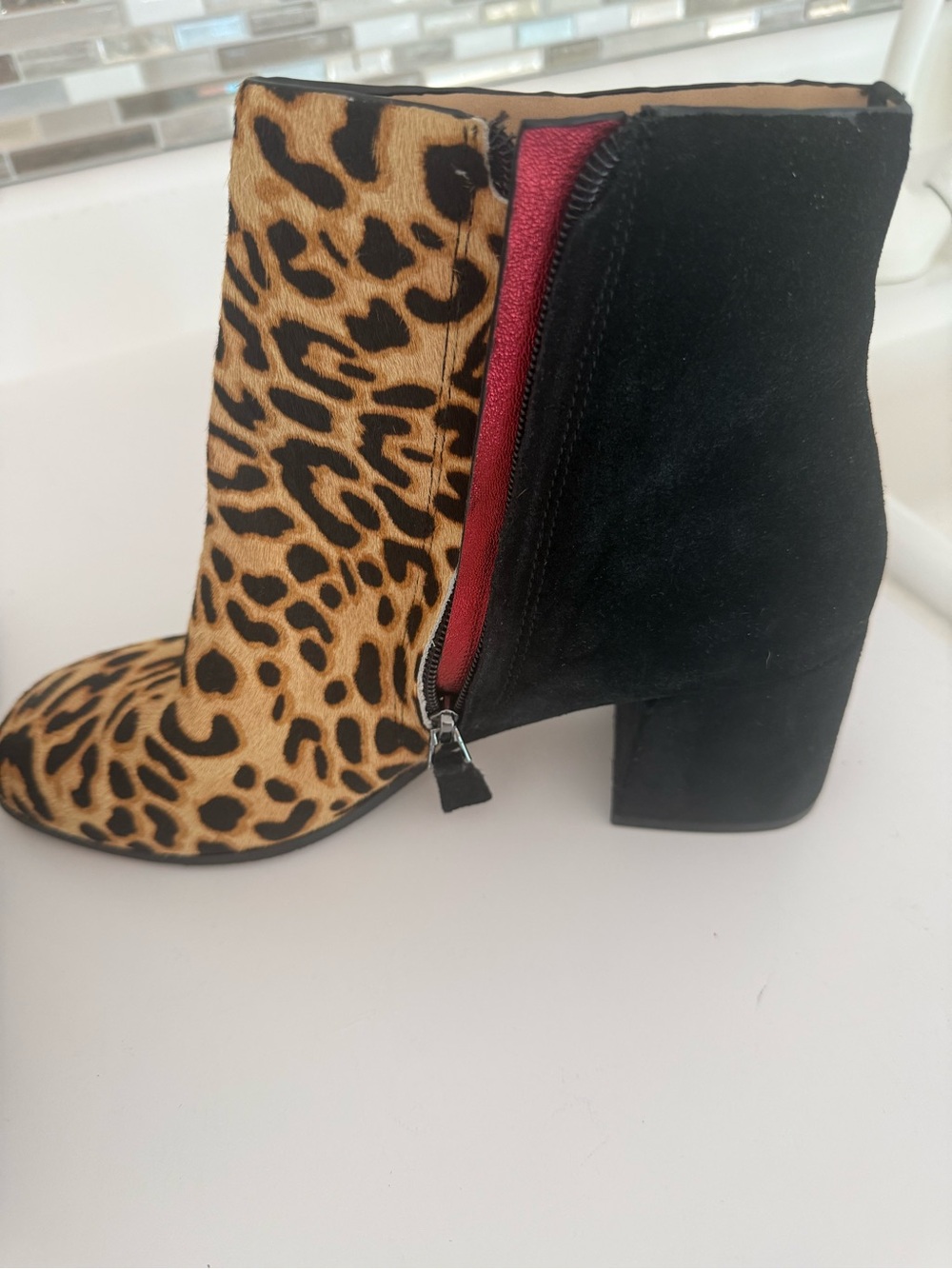 Naked Feet Leopard Print and Black Block Heel Ankle Boots - Picture 3 of 5